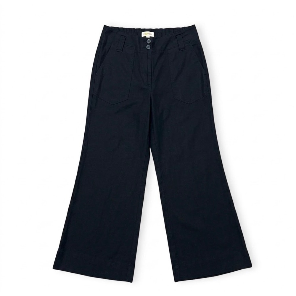 Maeve Anthropologie Black Wide Leg Linen Blend Pants High Rise Size 10 Trousers